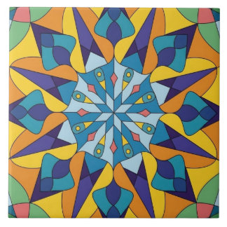 Blau-gelbes fraktales geometrisches Muster Fliese