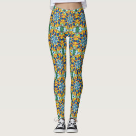 Blau-gelbes fraktales geometrisches Muster Leggings