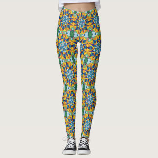 Blau-gelbes fraktales geometrisches Muster Leggings