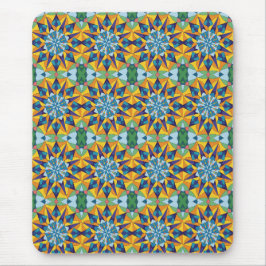 Blau-gelbes fraktales geometrisches Muster Mousepad