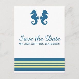 Blau-Gelbes nautisches Seepferd Save the Date Ankündigungspostkarte