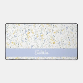 Blau Gelbes Wildblumenmuster Benutzerdefinierter N Schreibtischunterlage