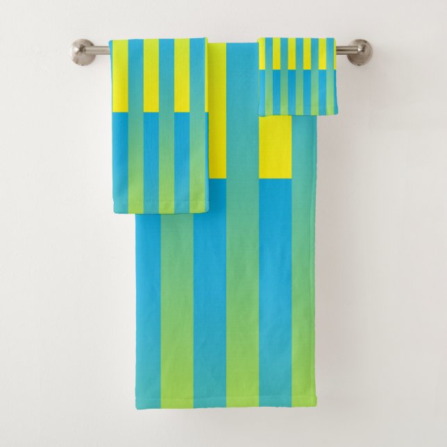 Blau-Gelbgrün gestreiftes Muster Badhandtuch Set (Insitu)