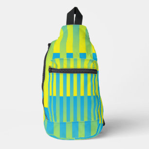 Blau-Gelbgrün gestreiftes Muster Crossbody Bag