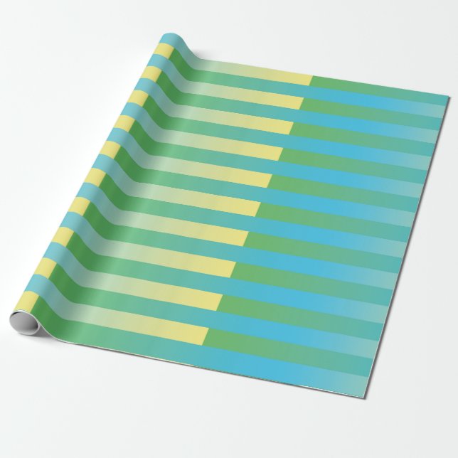 Blau-Gelbgrün gestreiftes Muster Geschenkpapier (Ungerollt)