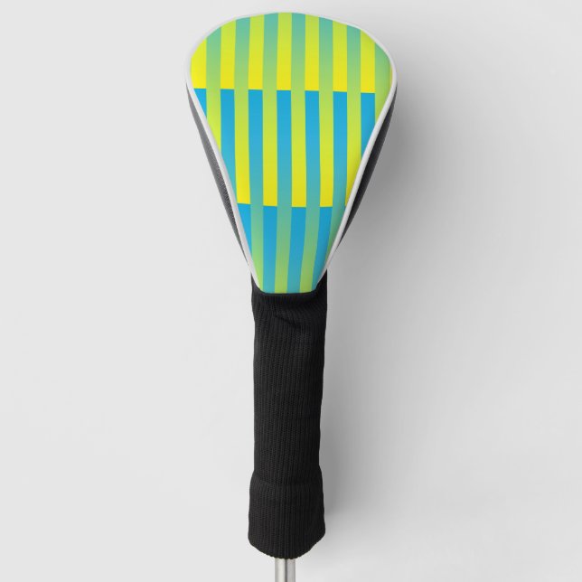Blau-Gelbgrün gestreiftes Muster Golf Headcover (Vorderseite)