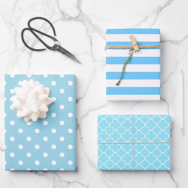 Blau Gemustert Geschenkpapier Set (Vorderseite)