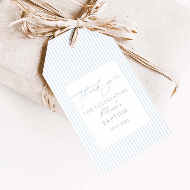 Blau gestreift Taufe Dankeschön  Geschenkanhänger (Von Creator hochgeladen)
