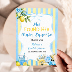 Blau gestreifte Floral Main Squeeze Hochzeitsdusch Dankeskarte