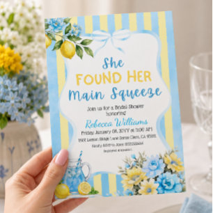 Blau gestreifte Floral Main Squeeze Hochzeitsdusch Einladung