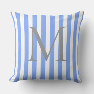 Blau gestreifte personalisierte Monogramm-Initiale Kissen