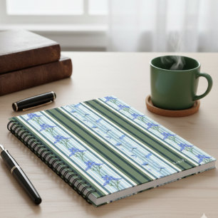 Blau gestreifter Blumenmuster-Archiv personalisier Notizbuch