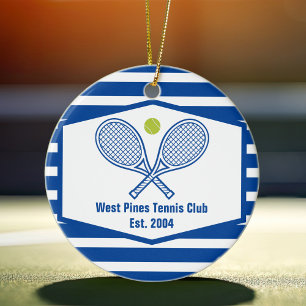 Blau gestreifter Tennis Custom Country Club Keramik Ornament
