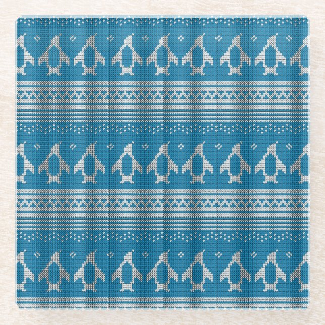 Blau gestrickter Hintergrund Glasuntersetzer (Vorderseite)