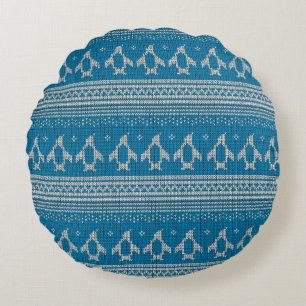 Blau gestrickter Hintergrund Rundes Kissen