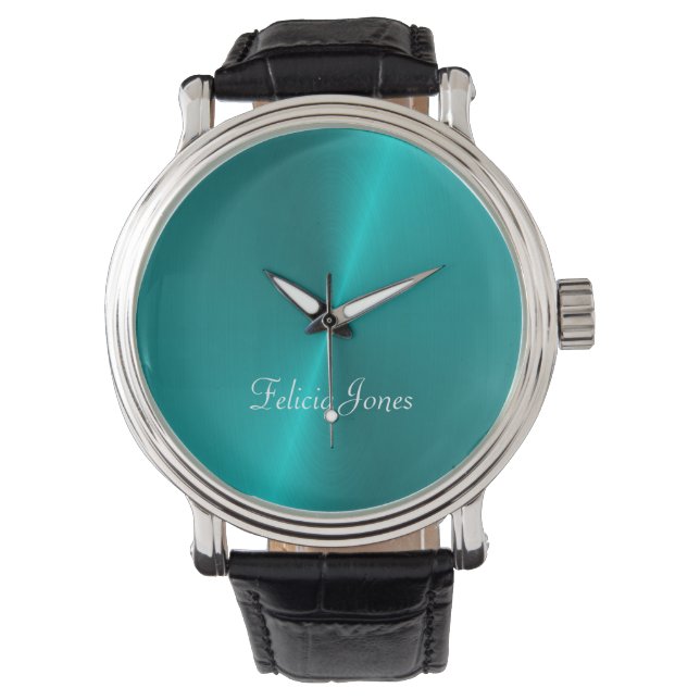 Blau glänzende Imitate Metal-Monogramm Armbanduhr (Vorderseite)