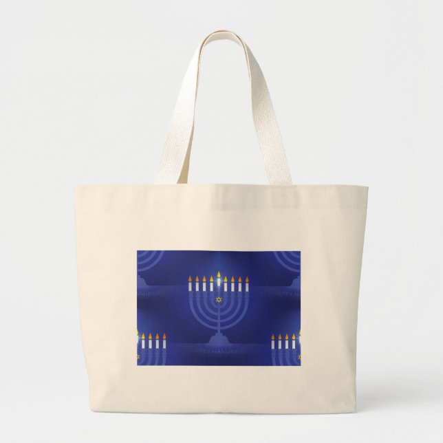 Blau glücklich hanukkah jumbo stoffbeutel (Vorne)
