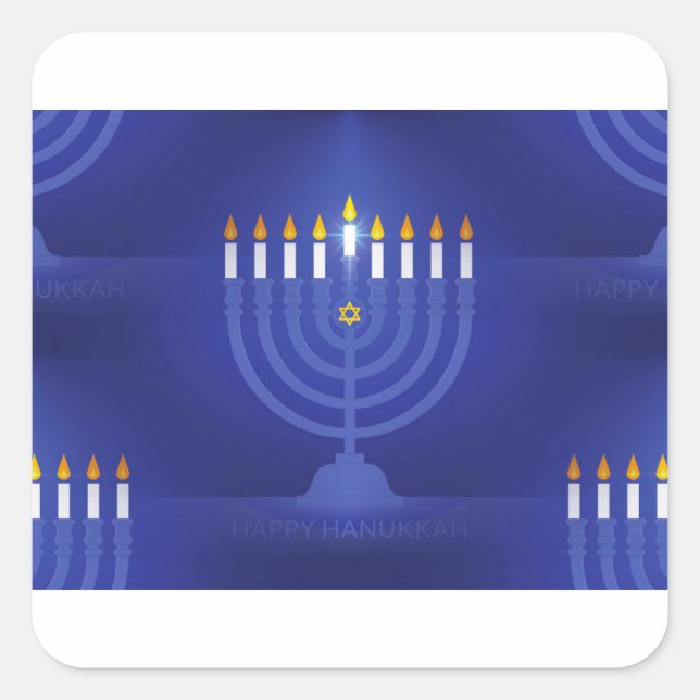 Blau glücklich hanukkah quadratischer aufkleber (Vorderseite)