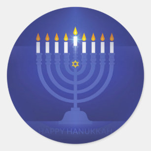 Blau glücklich hanukkah runder aufkleber