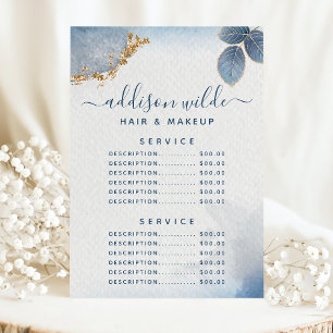 Blau Gold Aquarell Botanischer Service Preis Menükarte