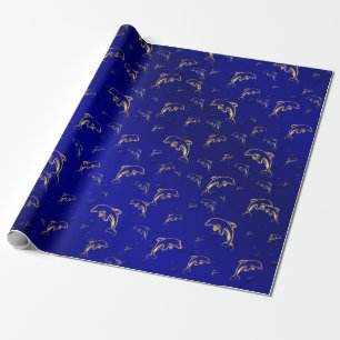blau,gold,delfin,fisch,natur,aquatisch,design geschenkpapier