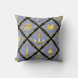 Blau/Gold/Delphin/Segelboot/Anker/Krabbe Kissen