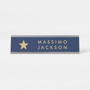 Blau Gold Farben Professional Trendiger Goldstar Schreibtischnamensplakette