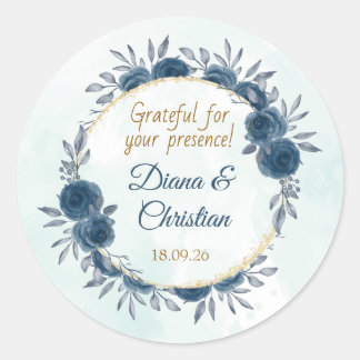 Blau Gold Florale Hochzeit Aufkleber Eleganter Kre