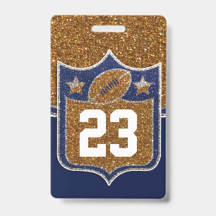 Blau & Gold Glitter Schul-Fußballteam Sport Ausweis