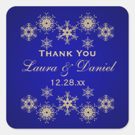 Blau, Gold Glitzer schauen Snowflake Hochzeitstick Quadratischer Aufkleber