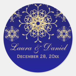 Blau, Gold Glitzer schauen Snowflake Hochzeitstick Runder Aufkleber