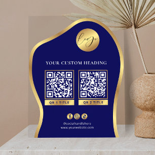 Blau & Gold Logo Geschäft 2 QR Codes Werbe- Acrylschild