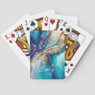 Blau Gold Marmor Persönliches Skript Name Spielkarten
