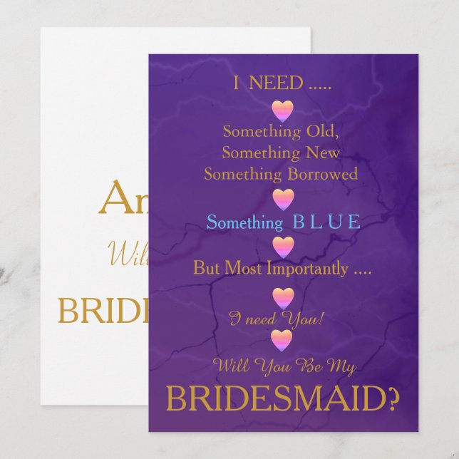 Blau & Gold mit Herz Werden Sie meine Bridesmädche Einladung (Vorne/Hinten)