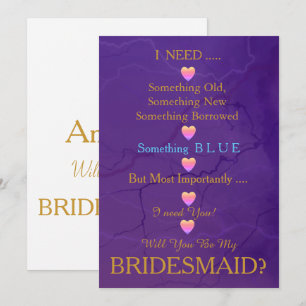 Blau & Gold mit Herz Werden Sie meine Bridesmädche Einladung
