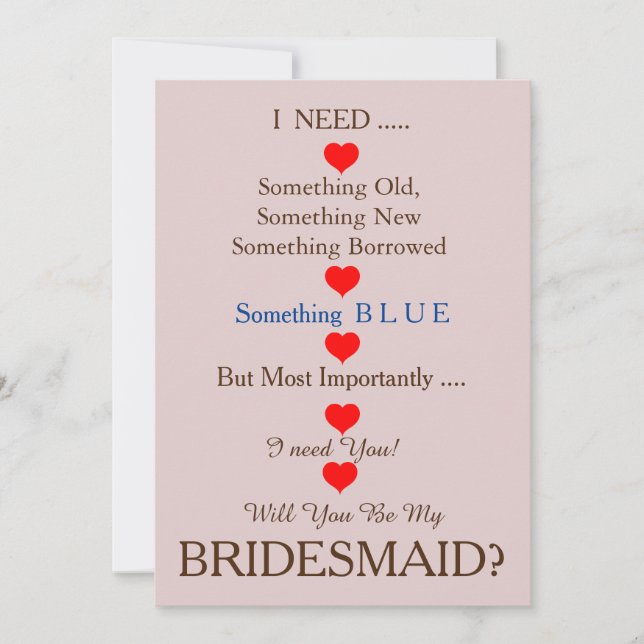 Blau & Gold mit Herz werden Sie meine Bridesmädche Einladung (Vorderseite)