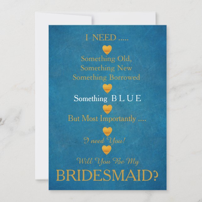 Blau & Gold mit Herz werden Sie meine Bridesmädche Einladung (Vorderseite)