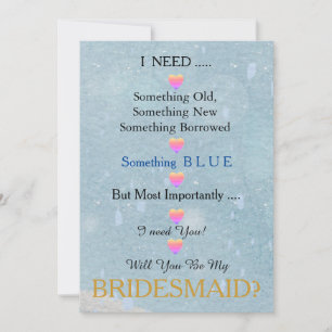 Blau & Gold mit Herz Willst du meine Brautjungfer Einladung