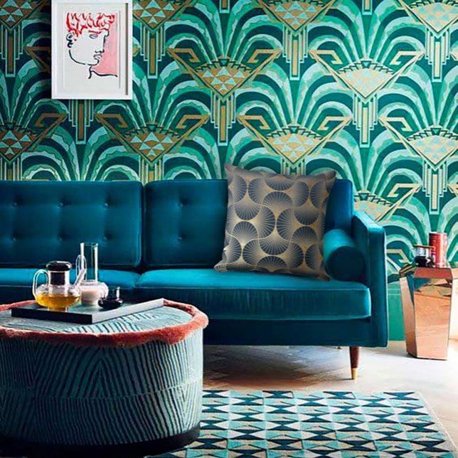 Blau & Gold Modernes, alternierendes Lüfterdesign Kissen (Von Creator hochgeladen)