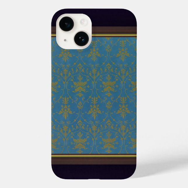 Blau-Gold-Muster Case-Mate iPhone 14 Hülle (Rückseite)