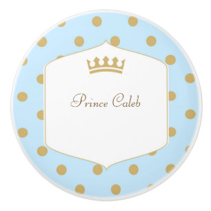 Blau-Gold-Polka-Punkte-Prinz-Kronen-Friseur Keramikknauf