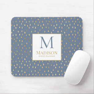 Blau Gold Regentropfen Moderne Trend Monogramm Mousepad
