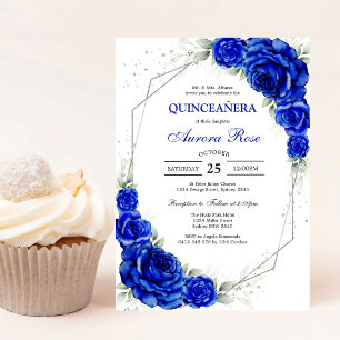Blau Gold Silber Mis Quince Quinceañera Geburtstag Einladung