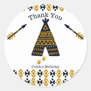 Blau & Gold Tipi Moderne Geburtstagsfeier Geschenk Runder Aufkleber