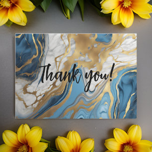 Blau-Gold und weißer Marmor Danke-Karte Dankeskarte