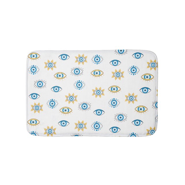 Blau-, Gold- und Weißgriechisch-Auge-Mati-Muster Badematte (Vorderseite)