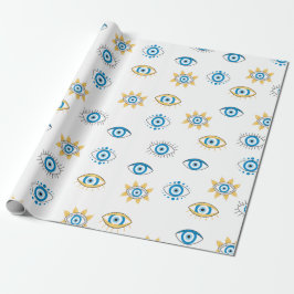 Blau-, Gold- und Weißgriechisch-Auge-Mati-Muster Geschenkpapier