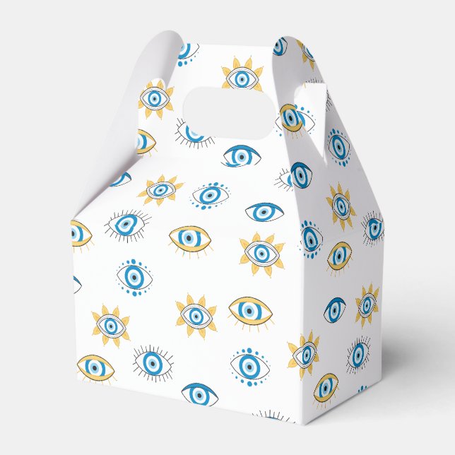 Blau-, Gold- und Weißgriechisch-Auge-Mati-Muster Geschenkschachtel (Vorderseite)