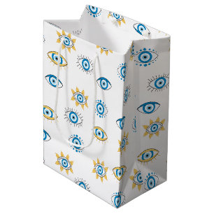 Blau-, Gold- und Weißgriechisch-Auge-Mati-Muster Mittlere Geschenktüte