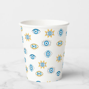 Blau-, Gold- und Weißgriechisch-Auge-Mati-Muster Pappbecher